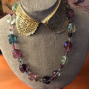 20” Green and purple fluorite large beads necklace